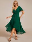 Ruffles Sleeve Pleated V-Neck A-Line Midi Chiffon Wedding Guest Dress – Dark Green