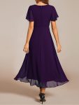 Ruffles Sleeve Pleated V-Neck A-Line Midi Chiffon Wedding Guest Dress – Dark Purple