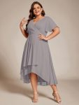 Ruffles Sleeve Pleated V-Neck A-Line Midi Chiffon Wedding Guest Dress – Grey