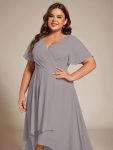 Ruffles Sleeve Pleated V-Neck A-Line Midi Chiffon Wedding Guest Dress – Grey