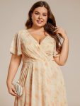 Ruffles Sleeve Pleated V-Neck A-Line Midi Chiffon Wedding Guest Dress – Golden Roses