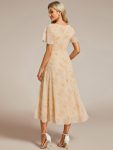 Ruffles Sleeve Pleated V-Neck A-Line Midi Chiffon Wedding Guest Dress – Golden Roses