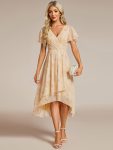 Ruffles Sleeve Pleated V-Neck A-Line Midi Chiffon Wedding Guest Dress – Golden Roses