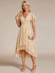 Ruffles Sleeve Pleated V-Neck A-Line Midi Chiffon Wedding Guest Dress – Golden Roses