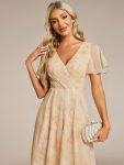 Ruffles Sleeve Pleated V-Neck A-Line Midi Chiffon Wedding Guest Dress – Golden Roses