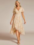 Ruffles Sleeve Pleated V-Neck A-Line Midi Chiffon Wedding Guest Dress – Golden Roses