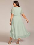 Ruffles Sleeve Pleated V-Neck A-Line Midi Chiffon Wedding Guest Dress – Mint Green