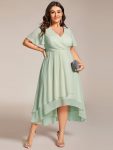 Ruffles Sleeve Pleated V-Neck A-Line Midi Chiffon Wedding Guest Dress – Mint Green