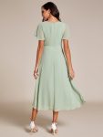 Ruffles Sleeve Pleated V-Neck A-Line Midi Chiffon Wedding Guest Dress – Mint Green