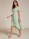 Ruffles Sleeve Pleated V-Neck A-Line Midi Chiffon Wedding Guest Dress – Mint Green