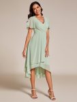 Ruffles Sleeve Pleated V-Neck A-Line Midi Chiffon Wedding Guest Dress – Mint Green