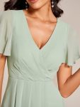 Ruffles Sleeve Pleated V-Neck A-Line Midi Chiffon Wedding Guest Dress – Mint Green