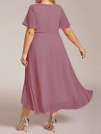 Ruffles Sleeve Pleated V-Neck A-Line Midi Chiffon Wedding Guest Dress – Purple Orchid