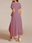 Ruffles Sleeve Pleated V-Neck A-Line Midi Chiffon Wedding Guest Dress – Purple Orchid