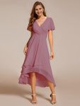 Ruffles Sleeve Pleated V-Neck A-Line Midi Chiffon Wedding Guest Dress – Purple Orchid