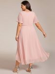 Ruffles Sleeve Pleated V-Neck A-Line Midi Chiffon Wedding Guest Dress – Pink