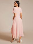 Ruffles Sleeve Pleated V-Neck A-Line Midi Chiffon Wedding Guest Dress – Pink