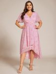 Ruffles Sleeve Pleated V-Neck A-Line Midi Chiffon Wedding Guest Dress – Light Purple Roses