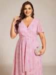 Ruffles Sleeve Pleated V-Neck A-Line Midi Chiffon Wedding Guest Dress – Light Purple Roses