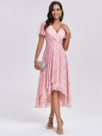 Ruffles Sleeve Pleated V-Neck A-Line Midi Chiffon Wedding Guest Dress - Light Purple Roses