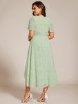 Ruffles Sleeve Pleated V-Neck A-Line Midi Chiffon Wedding Guest Dress – Light Green Roses