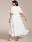 Ruffles Sleeve Pleated V-Neck A-Line Midi Chiffon Wedding Guest Dress – White