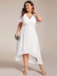 Ruffles Sleeve Pleated V-Neck A-Line Midi Chiffon Wedding Guest Dress – White