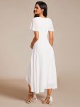 Ruffles Sleeve Pleated V-Neck A-Line Midi Chiffon Wedding Guest Dress – White