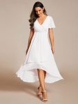 Ruffles Sleeve Pleated V-Neck A-Line Midi Chiffon Wedding Guest Dress – White