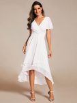 Ruffles Sleeve Pleated V-Neck A-Line Midi Chiffon Wedding Guest Dress – White