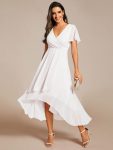 Ruffles Sleeve Pleated V-Neck A-Line Midi Chiffon Wedding Guest Dress – White