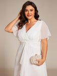 Silver Metallic Fabric V-Neck A-Line Wedding Guest Dress featuring Delicate Ruffled Hem – Cream