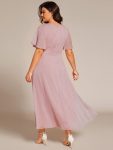 Silver Metallic Fabric V-Neck A-Line Wedding Guest Dress featuring Delicate Ruffled Hem – Dusty Rose