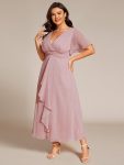 Silver Metallic Fabric V-Neck A-Line Wedding Guest Dress featuring Delicate Ruffled Hem – Dusty Rose