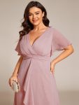 Silver Metallic Fabric V-Neck A-Line Wedding Guest Dress featuring Delicate Ruffled Hem – Dusty Rose