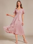 Silver Metallic Fabric V-Neck A-Line Wedding Guest Dress featuring Delicate Ruffled Hem – Dusty Rose