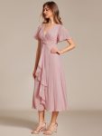 Silver Metallic Fabric V-Neck A-Line Wedding Guest Dress featuring Delicate Ruffled Hem – Dusty Rose