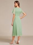 Silver Metallic Fabric V-Neck A-Line Wedding Guest Dress featuring Delicate Ruffled Hem – Summer Green