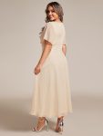 Silver Metallic Fabric V-Neck A-Line Wedding Guest Dress featuring Delicate Ruffled Hem – Champagne