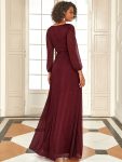 Women’s Sexy Long Sleeve V-Neck Shiny Evening Dress – Burgundy