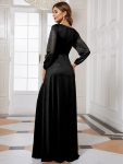 Women’s Sexy Long Sleeve V-Neck Shiny Evening Dress – Black