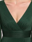 Women’s Sexy Long Sleeve V-Neck Shiny Evening Dress – Dark Green