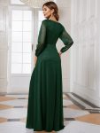 Women’s Sexy Long Sleeve V-Neck Shiny Evening Dress – Dark Green