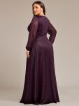 Women’s Sexy Long Sleeve V-Neck Shiny Evening Dress – Dark Purple