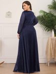 Women’s Sexy Long Sleeve V-Neck Shiny Evening Dress – Navy Blue