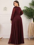 Women’s Sexy Long Sleeve V-Neck Shiny Evening Dress – Burgundy