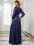 Women’s Sexy Long Sleeve V-Neck Shiny Evening Dress – Navy Blue