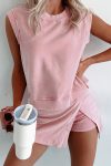 Light Pink 2 Pieces Mineral Wash Cotton Tank Top Lined Split Skirt Set