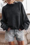 Black Drop Shoulder Crew Neck Pullover Sweatshirt