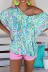 Green Loose Painted Floral Tee